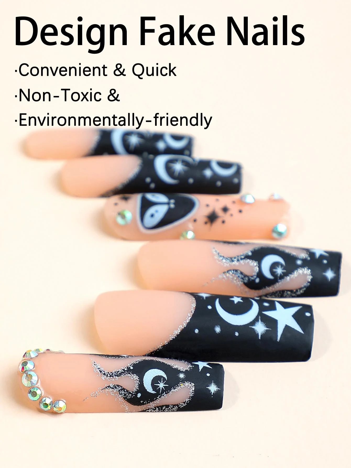 24 Pcs/box Fashion Art Fakes Nails Acrylic Tips Press On Nails Wholesale Cross Star Artificial Fingernails False Nails