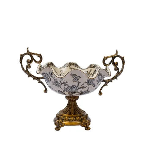 Wholesale Antique china ceramic copper fruit bowl flower design round shape porcelain ceramic fruit tray for home decor