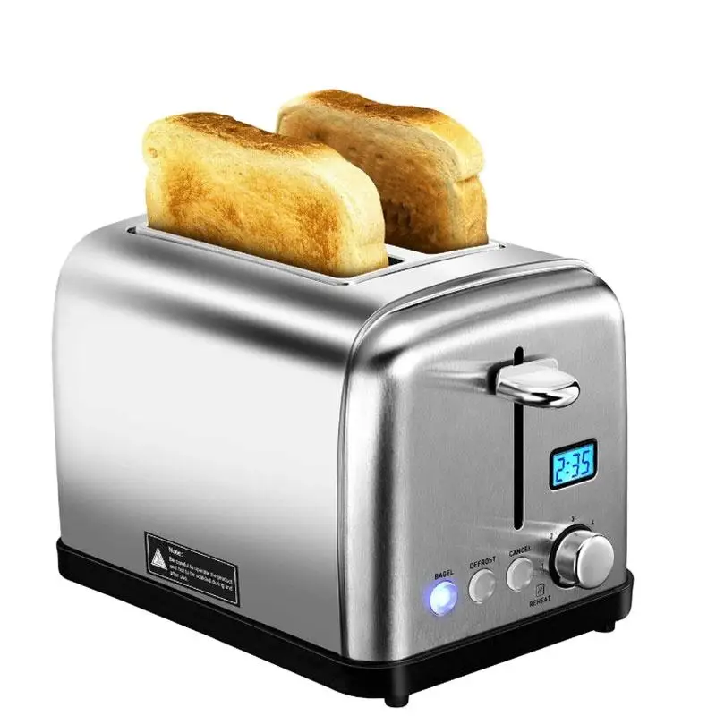 Extra Wide Digital 2-Slice Stainless Steel Toaster 7 Level Shade Sandwich/Bread Reheat/Defrost Classic Oval Electric Household