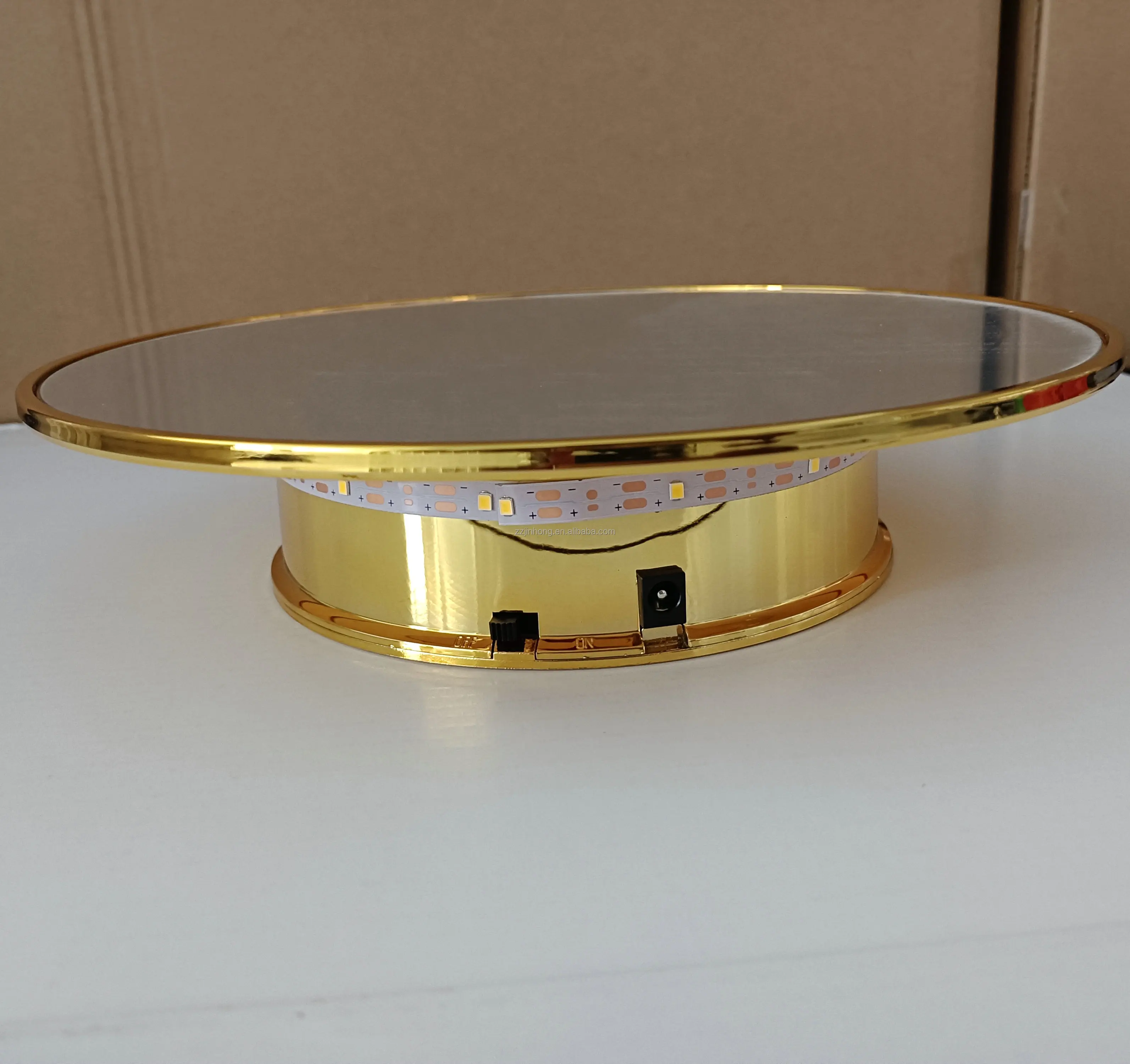 Gold Silver Rotating Display Stand with LED Light for Displaying Goods like Shoes, Bag, Craft Load Weight 5KG Turntable