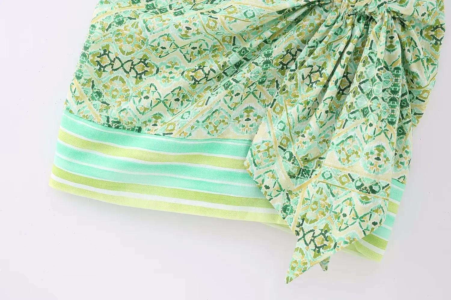 Hot sale green color side bow tie zipper fly floral print casual summer women mini skirt