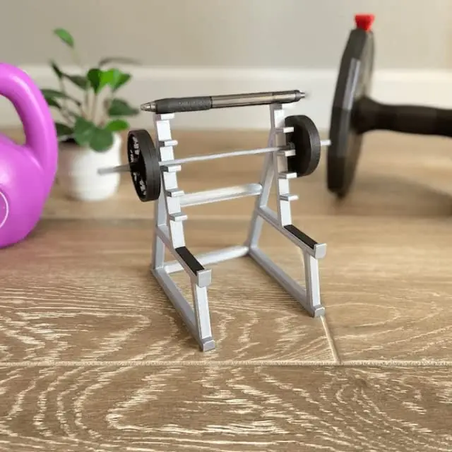 Squat Rack Pen Holder Mini Desk Ornaments with Barbells Functional Desk Organizer for Fitness Enthusiasts and Weightlifting Fans
