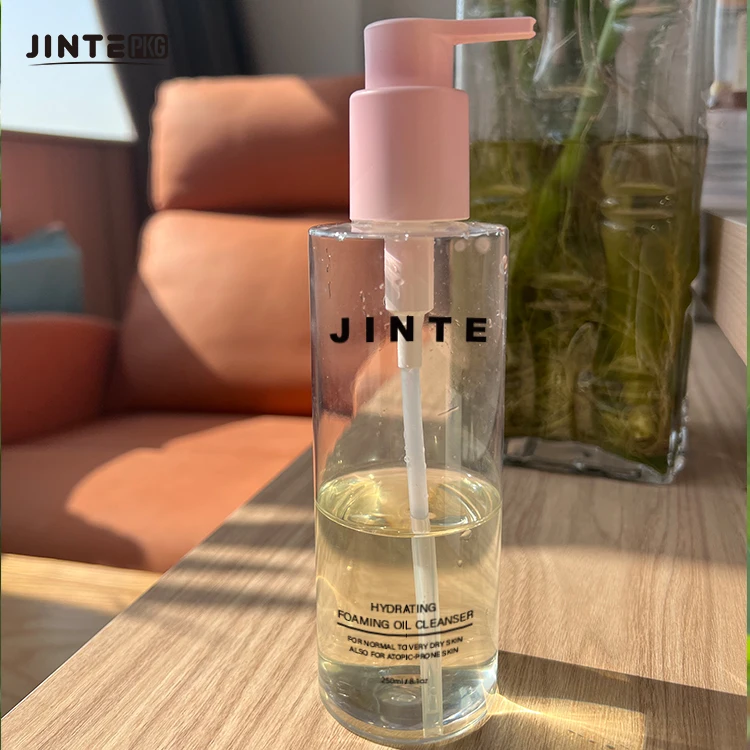 Hot Sale 8oz 250ml Clear Plastic Cosmetic Packaging Bottles With Pink Pump For Body Lotion Gel Cream Skin Care Serum