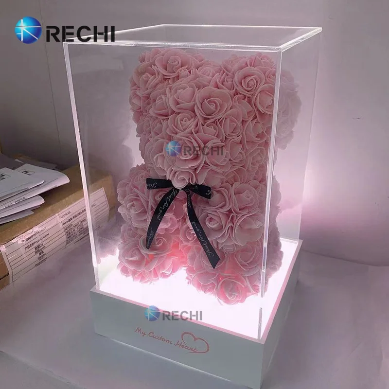 Подсвеченный акриловый Органайзер RECHI с цветком и медведем со светодиодным Perspex Lego Игрушка коллекция хранения гаражный комплект витрина