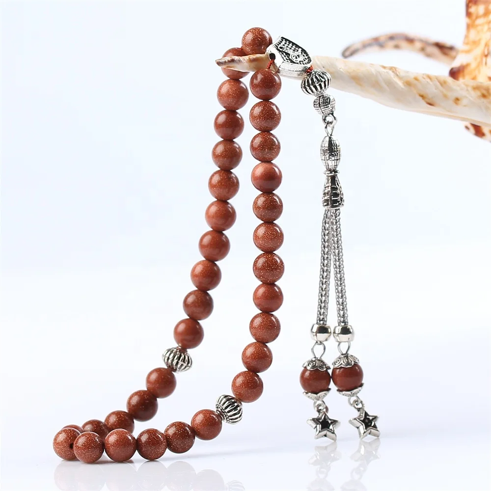 Wholesale Gold/blue/green sand Stone Misbaha Islamic Prayer Beads muslim Tasbih Tasbeeh Rosary