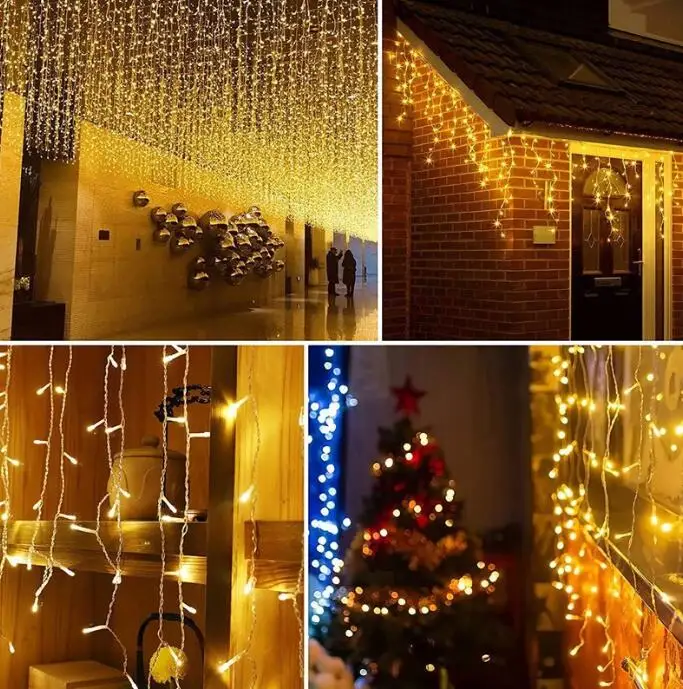 Christmas Decoration Led Icicle Curtain Lights Outdoor Street Garland String light On The House Party Wedding Decor