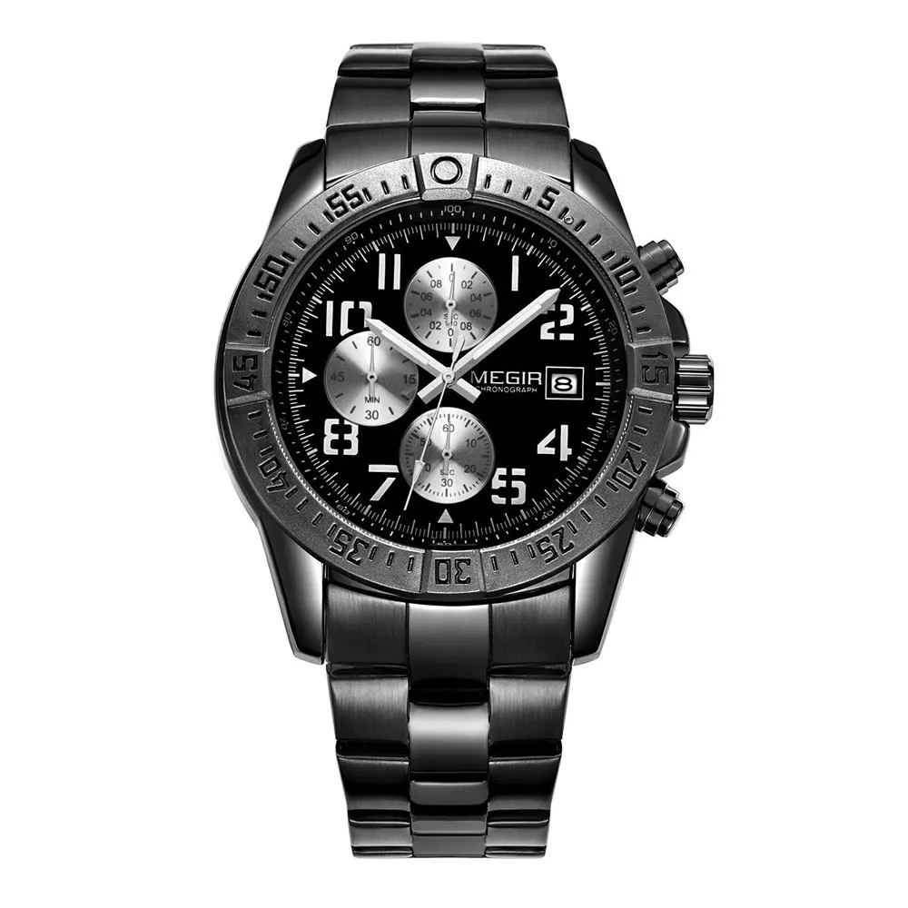 MEGIR 2030 Fashion Sliver Montre Homme Business Men Quartz Watches