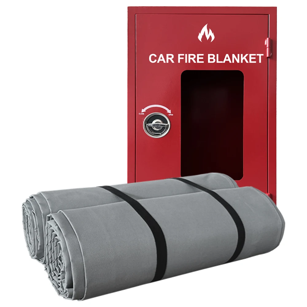 Factory Supplier Carbon Steel Cabinet Firefighting Fiberglass Fabric Car Fire Blanket for Airports Fire Protection