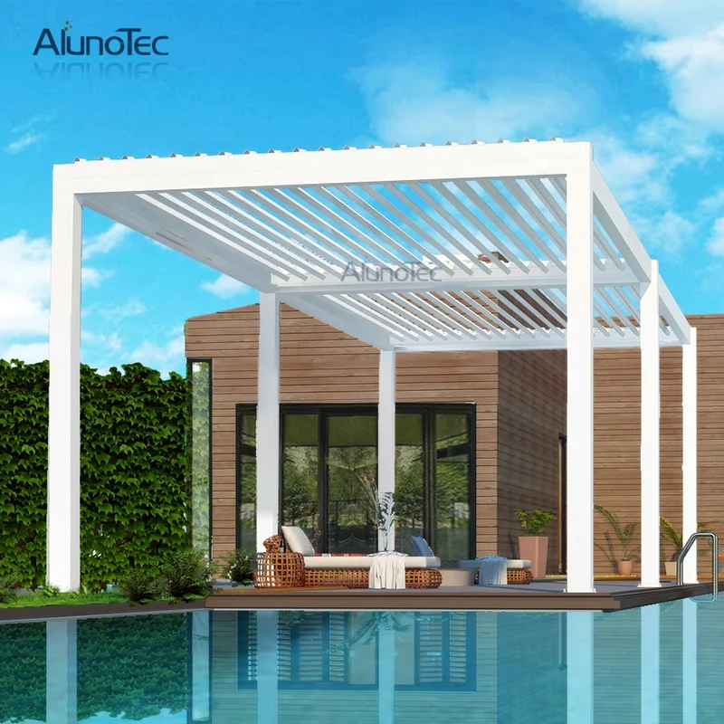 Motorized Aluminum Outdoor Gazebo Adjustable Garden Pergola With Shutters Roof