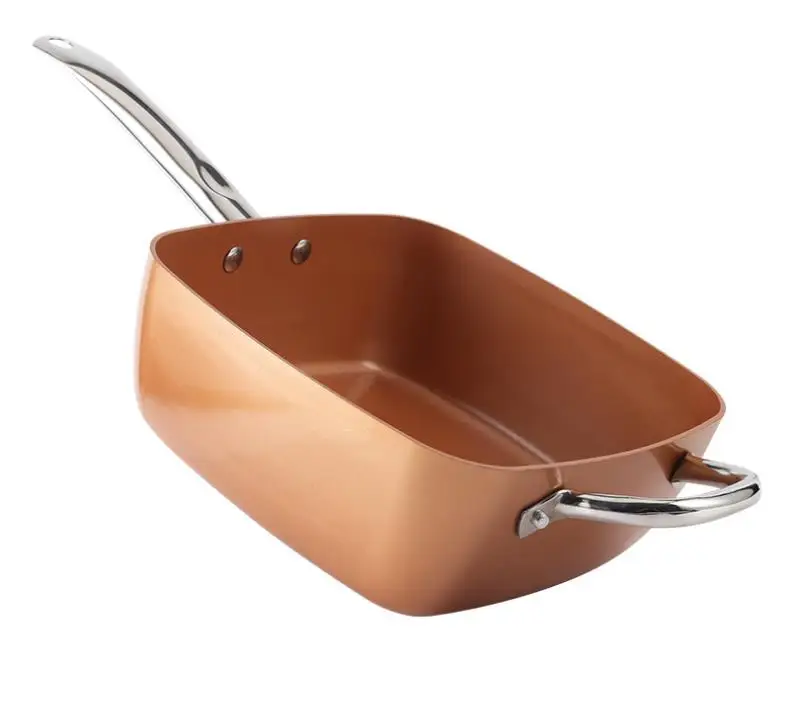 Aluminum Non-Stick Square Copper Deep Fry Pan With Ceramic Coating