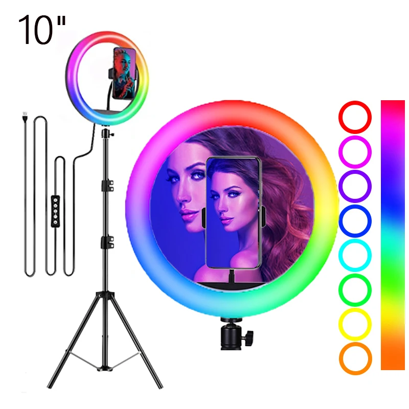 
10 Inch RGB Colour Ring Light With 1.7m Tripod Stand 