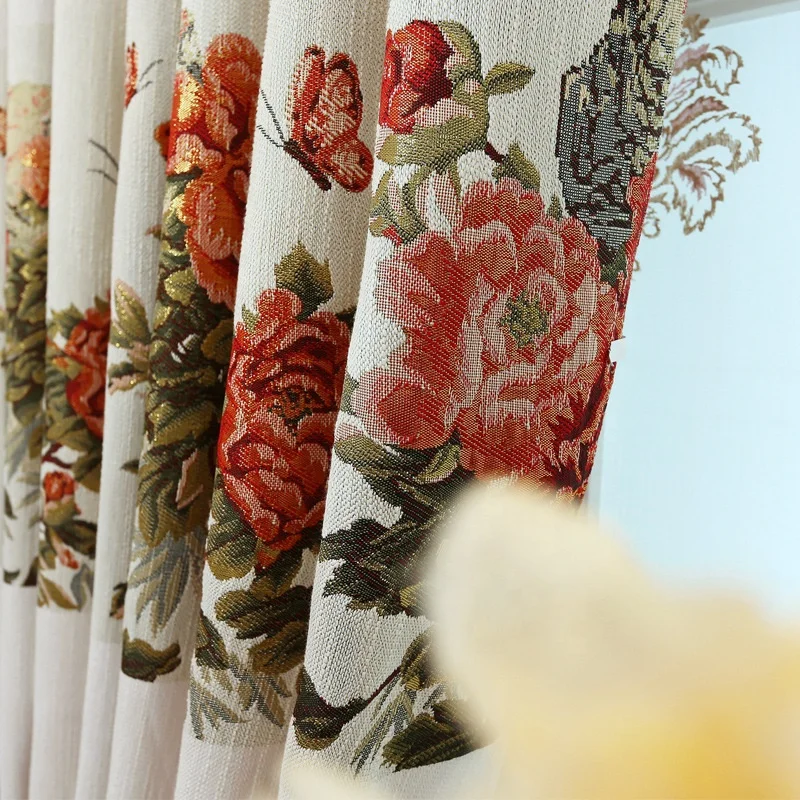 Linen curtain with Chinese style landscape