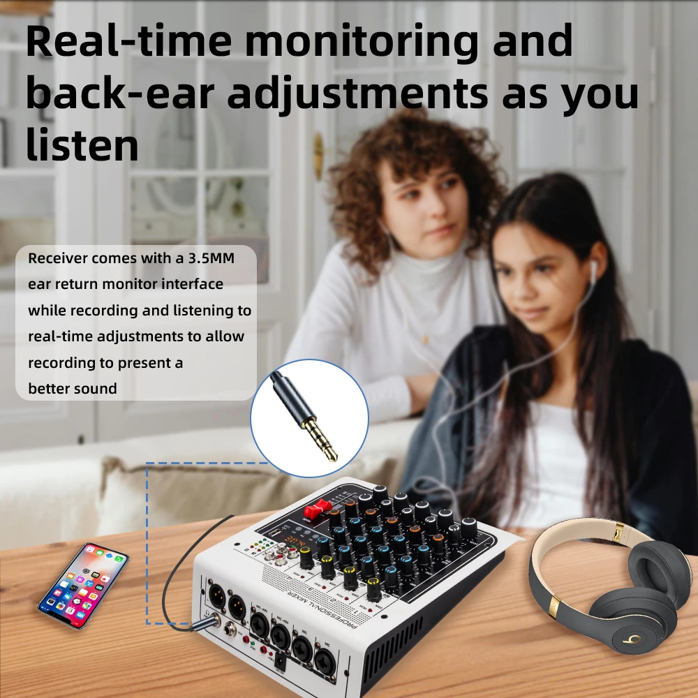 MIX400 4 Channel Sound Mixing Console USB Recording Computer 48V Phantom Power Delay Repaeat Effect Audio Sound Card & Mixer