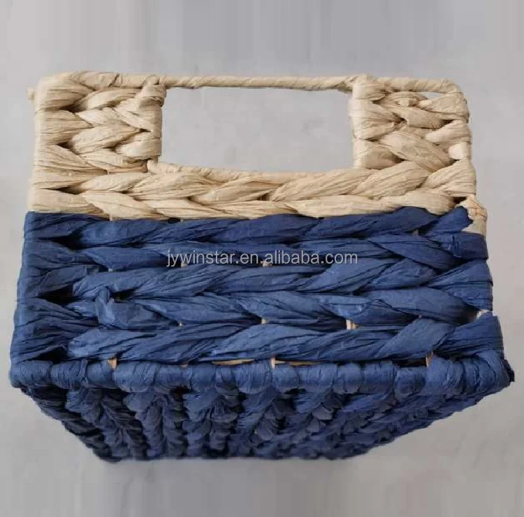 Eco Friendly Rectangular Water Hyacinth Woven Storage Baskets Panier For Organizing Straw Rope Woven Storage Baskets Set Of 3