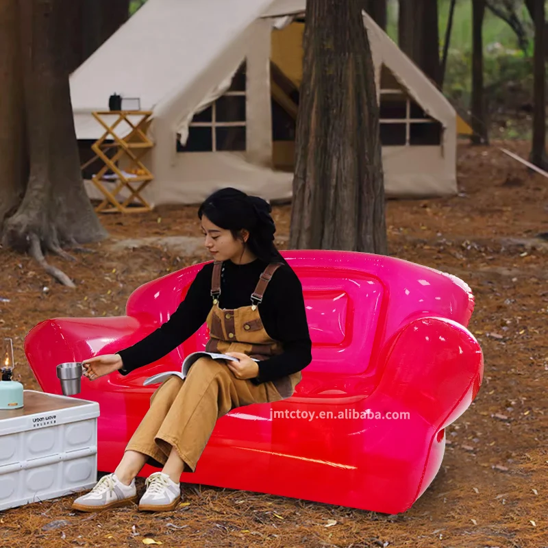 orange double adult size inflatable couch outdoor air sofa