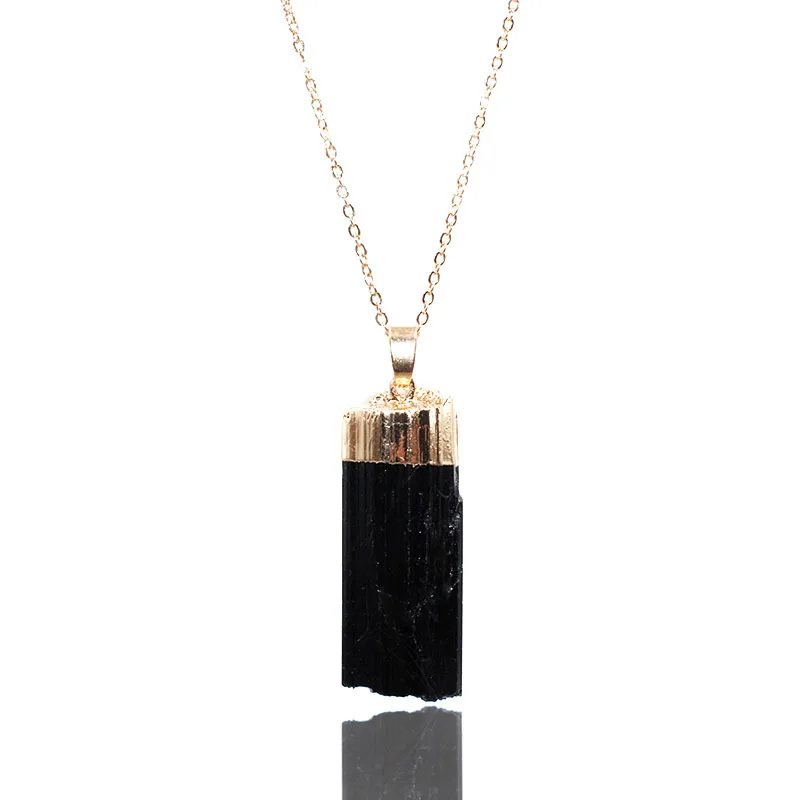 Irregular Natural Black Stone Pendant Necklace For Women Men Accessories Natural Stone Black Tourmaline Pendant Necklace