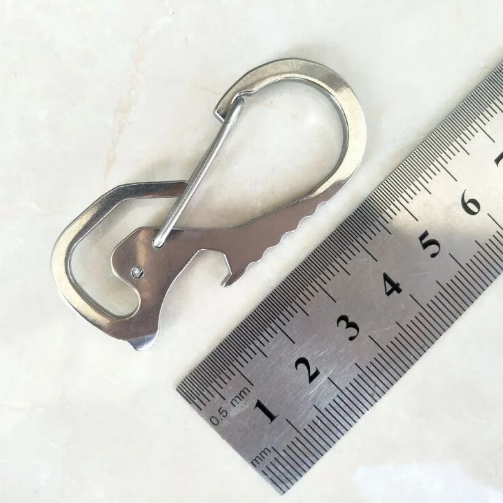 Stainless Steel EDC Tool Heavy Duty Keychain Carabiner Multifunctional EDC Key Clip with Bottle Opener Screwdriver
