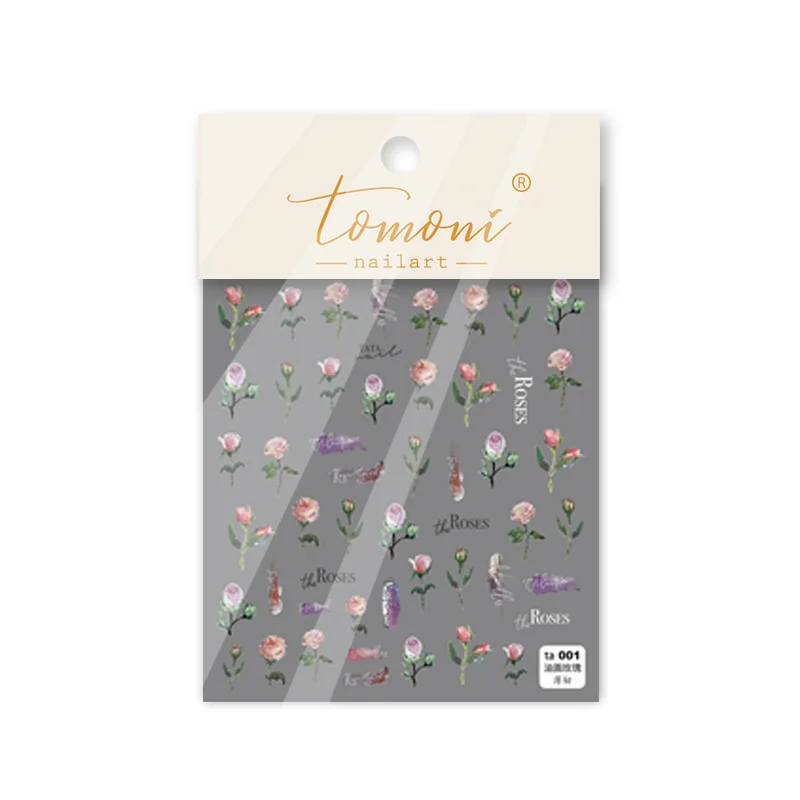 Tomini 3D Ultrathin Rose Different Color Spring Flower  Design Nail Art Stickers Decorations