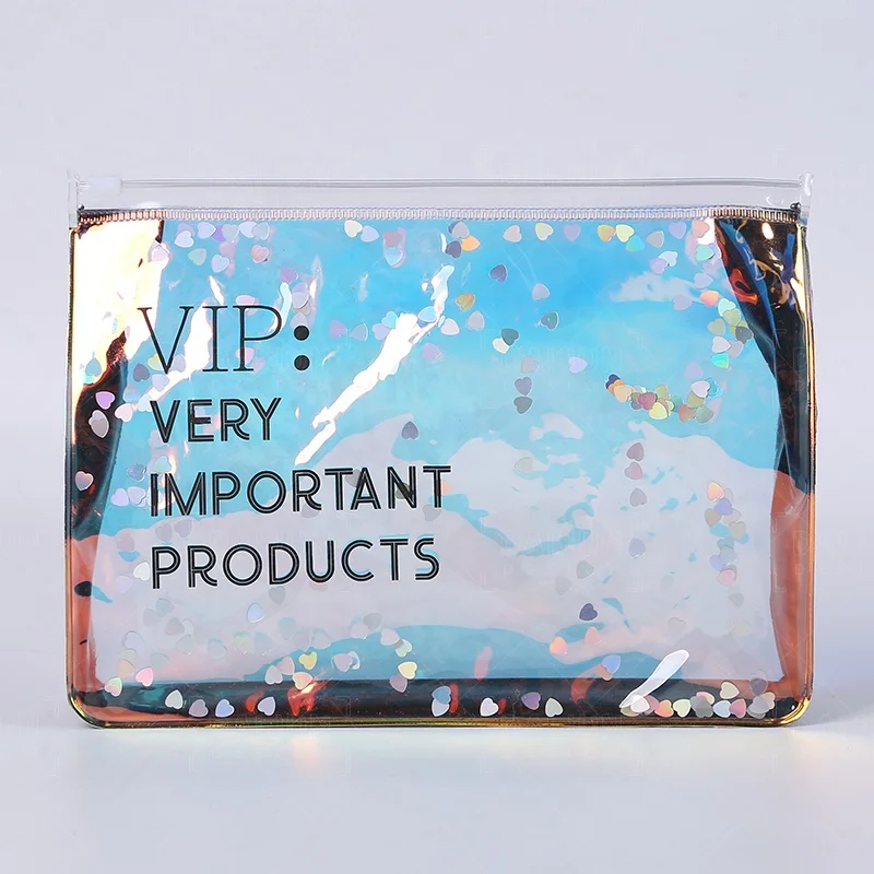 Custom Logo PVC Makeup Bag Organizer Travel Pouch Glitter Cosmetic Bag