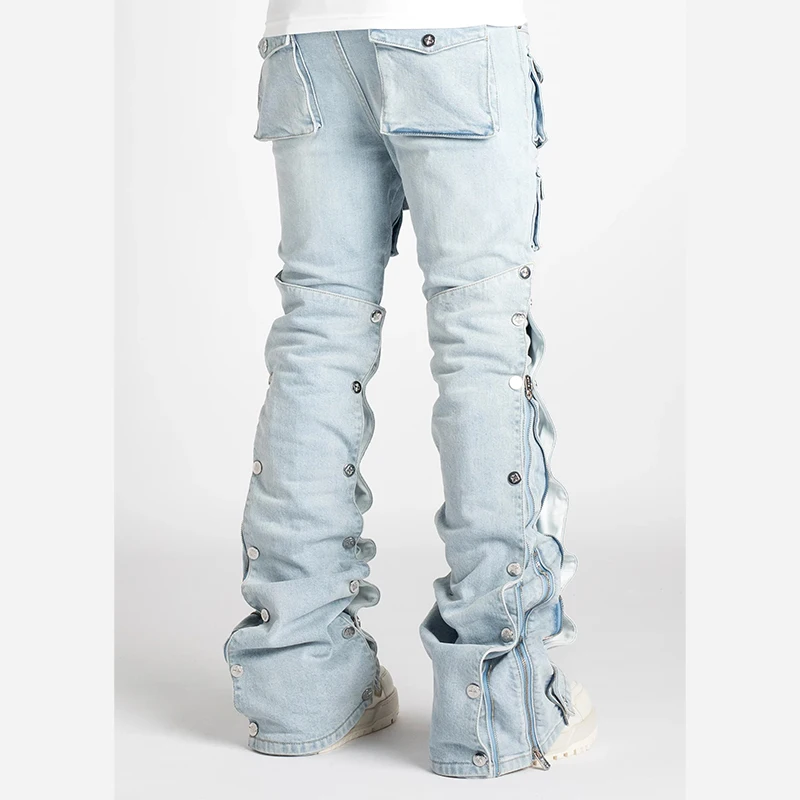 DIZNEW Bulk wholesale clothes man straight leg denim jeans multi pocket collage pleats jean for men