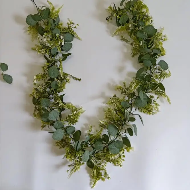 Wholesale lifelike bulk garland 190cm Artificial money leaf garland Eucalyptus wreath garland