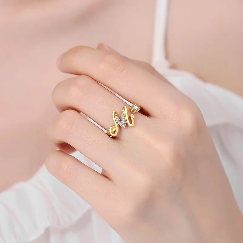 New Product 2024 Fashion Jewelry 26 Letters Initial Ring With 5A Zircon Adjustable 18K Gold White Gold Plated For Girl Women