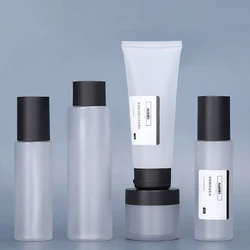 Cosmetic Skincare Empty Frosted 100/200ml Pet Plastic Pump Spray Bottle Set For Frosted Lotion Bottle Set Cream 50ml Jars