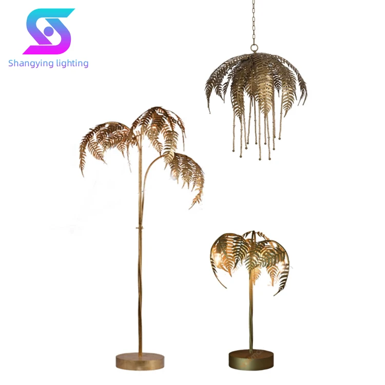 Modern Led Lighting Golden Home Hotel Decorative Palm Tree Copper Nordic Stand Light Floor Lamp