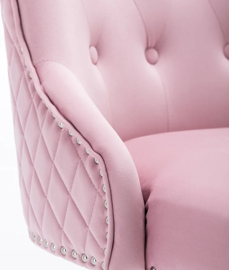 Pink stable metal base barstool with buttons and square foot rest