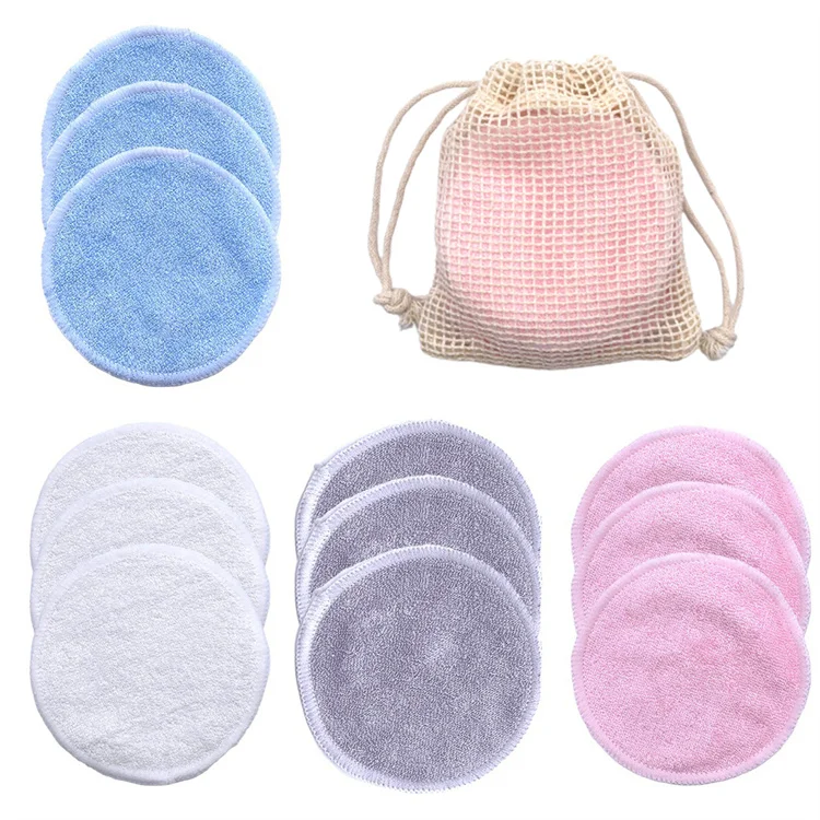 Round Bamboo Fiber Charcoal Velvet Hemp Microfiber Reusable Makeup Remover Washable Cotton Pads Facial Cleaning Pad