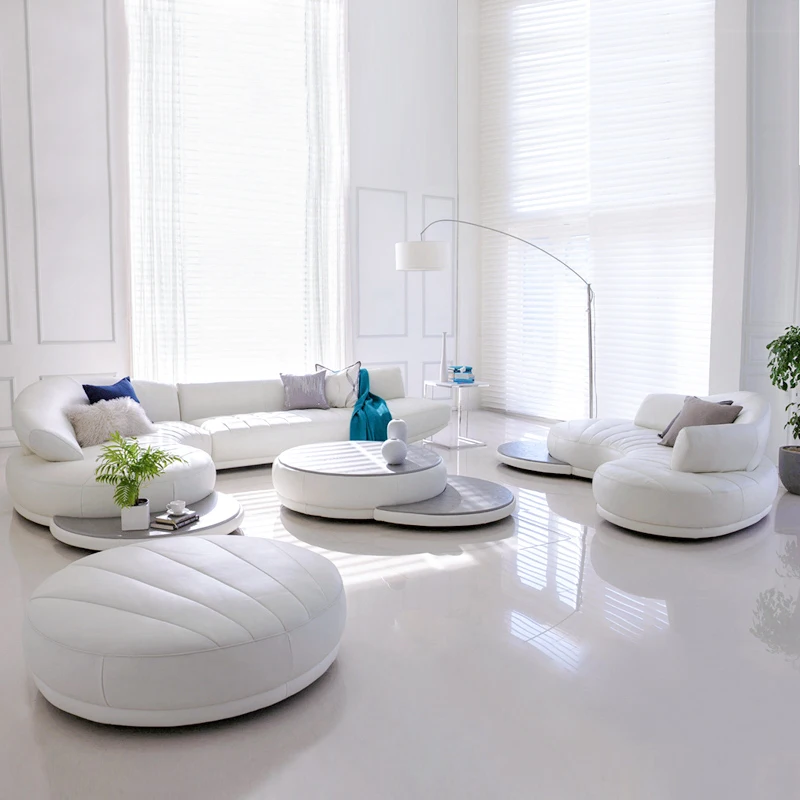 New Model Set Pictures White Genuine Leather Furniture Living Room Sectional Sofa Sets,Modern Design Sectional Curved Sofa