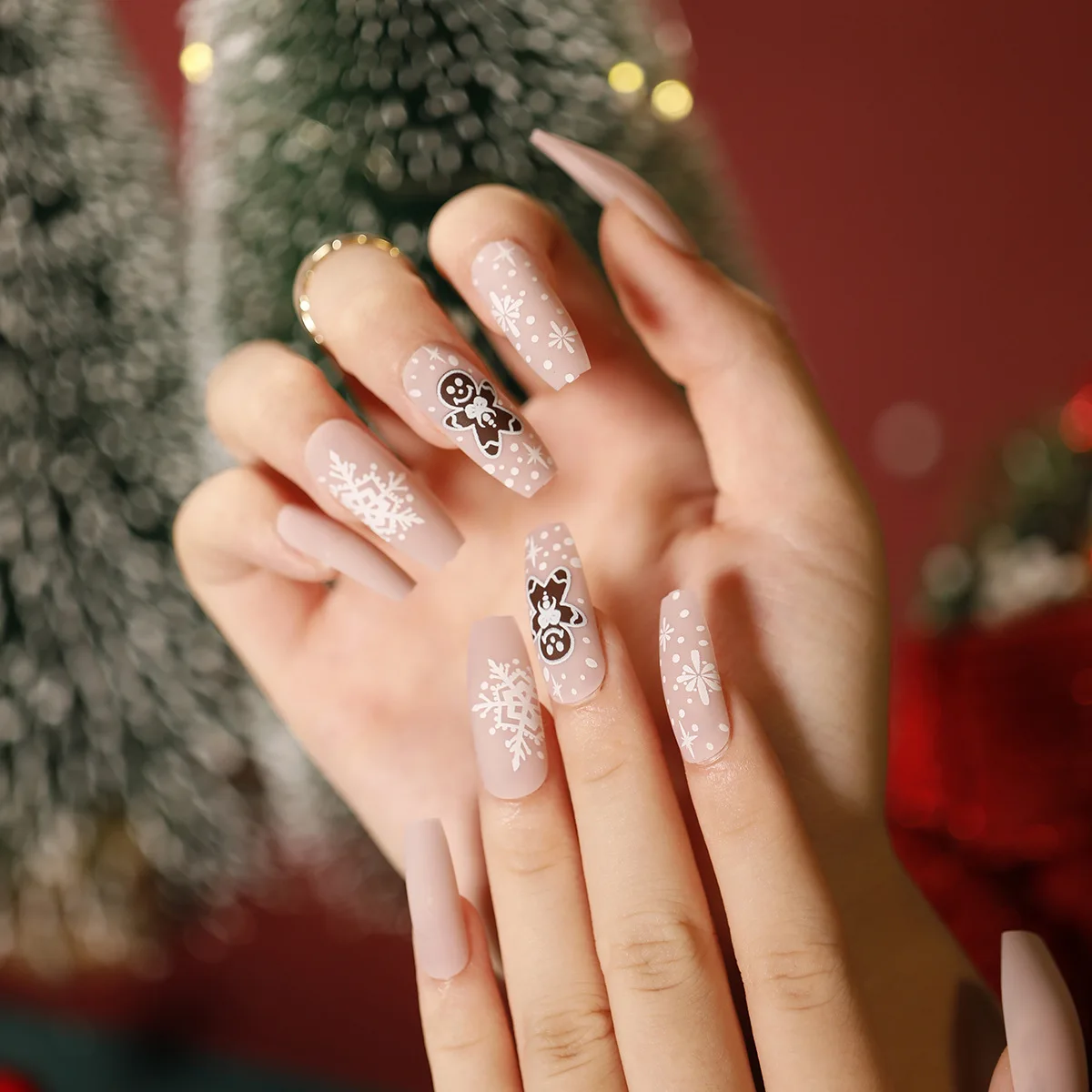 Wholesale Acrylic Press On Nails Christmas Cartoon 24Pcs Custom Design Nails Easy Wearable Long Press On Nails
