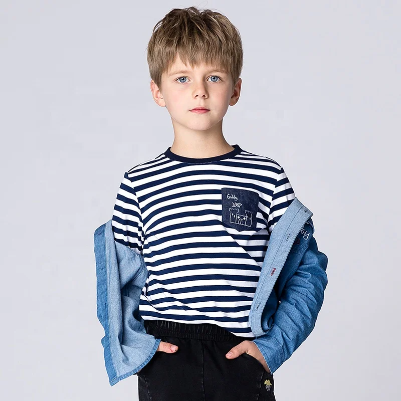 2020 футболка для мальчиков, короткие красивые детские футболки с круглым вырезом и длинными рукавами в полоску на заказ