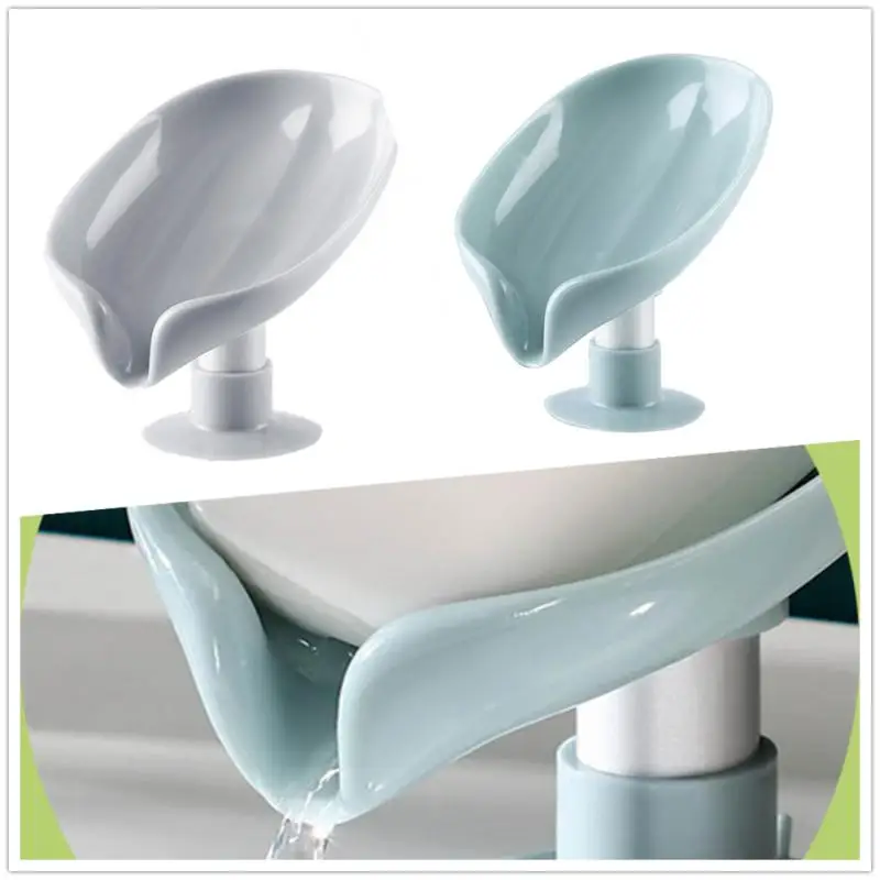 Suction Cup Soap dish For bathroom Shower Portable Leaf Soap Holder Plastic Sponge Tray For Kitchen Bathroom accessories