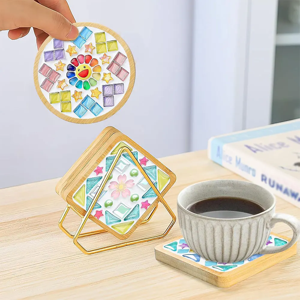 DIY Coasters Kit Make Your Own Stained Glass Mosaic Tiles Coaster for Handmade Home Decoration Gift