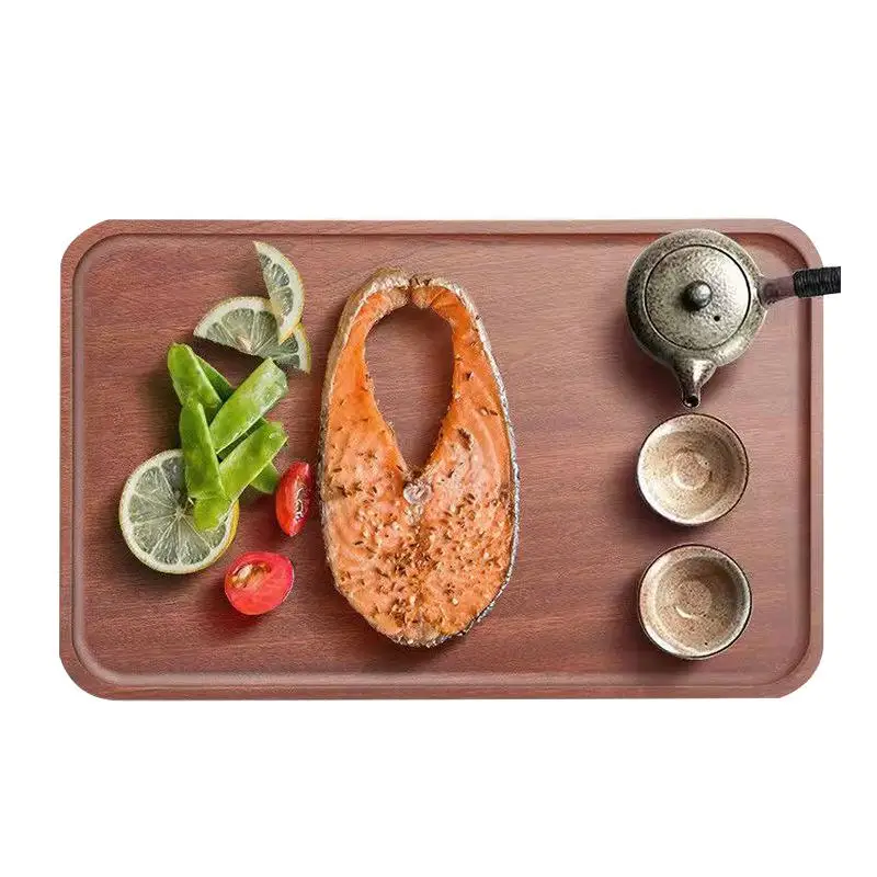 Factory hot selling bamboo and wooden tray rolling tray wood food plate acacia wood tray