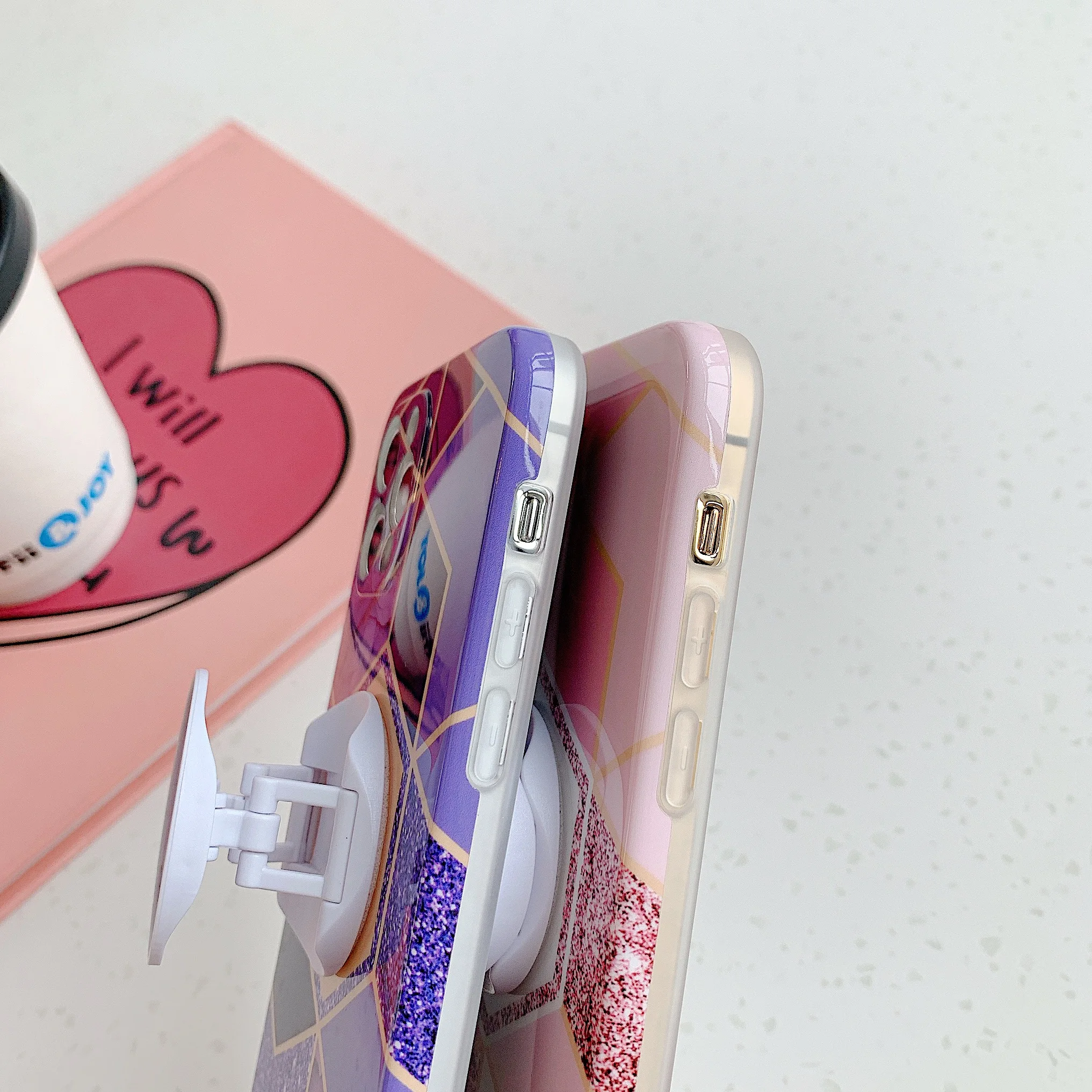 Marble Case patterns Bracket Electroplating Soft IMD Mobile Phone Cases for iPhone 13 12 mini 11 pro max XS XR 7 8 Plus