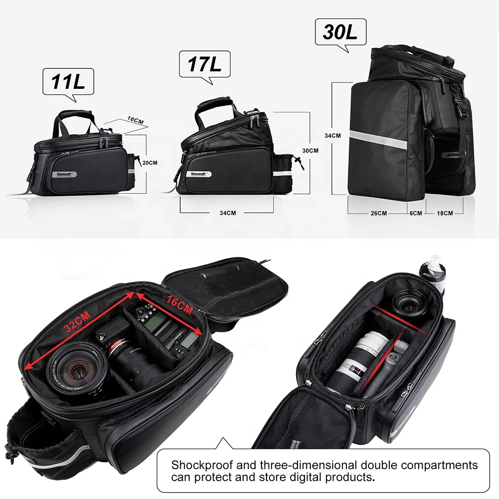 Rhinowalk Bike Trunk bag with expandable High Quality Outdoor Durable Bicycle Pannier Rear Rack Storage Bag