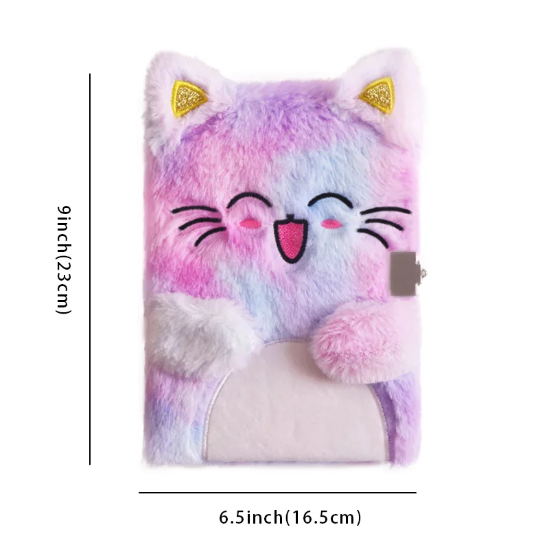 Plush Notebook with Lock Cute cat Journal  Diary Unicorn Planner Organizer Kawaii Back to School Note Book