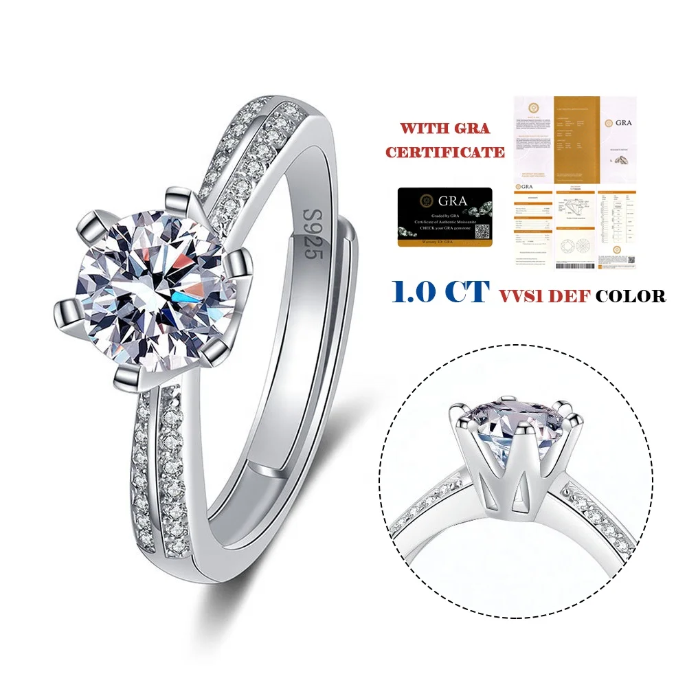 Wholesale Moissanite Jewelry Custom Ring Paved Micro 4 Claw Setting Solid 925 1CT Moissanite Diamond Ring Female Engagement