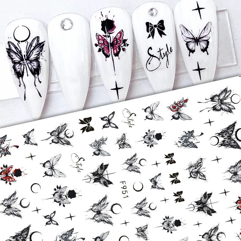 F series Hot-sale 3D Halloween Ghost Cute Skull Pumpkin  Mixed Color Black Cat Nail Sticker Decals For Nail Art Decoration