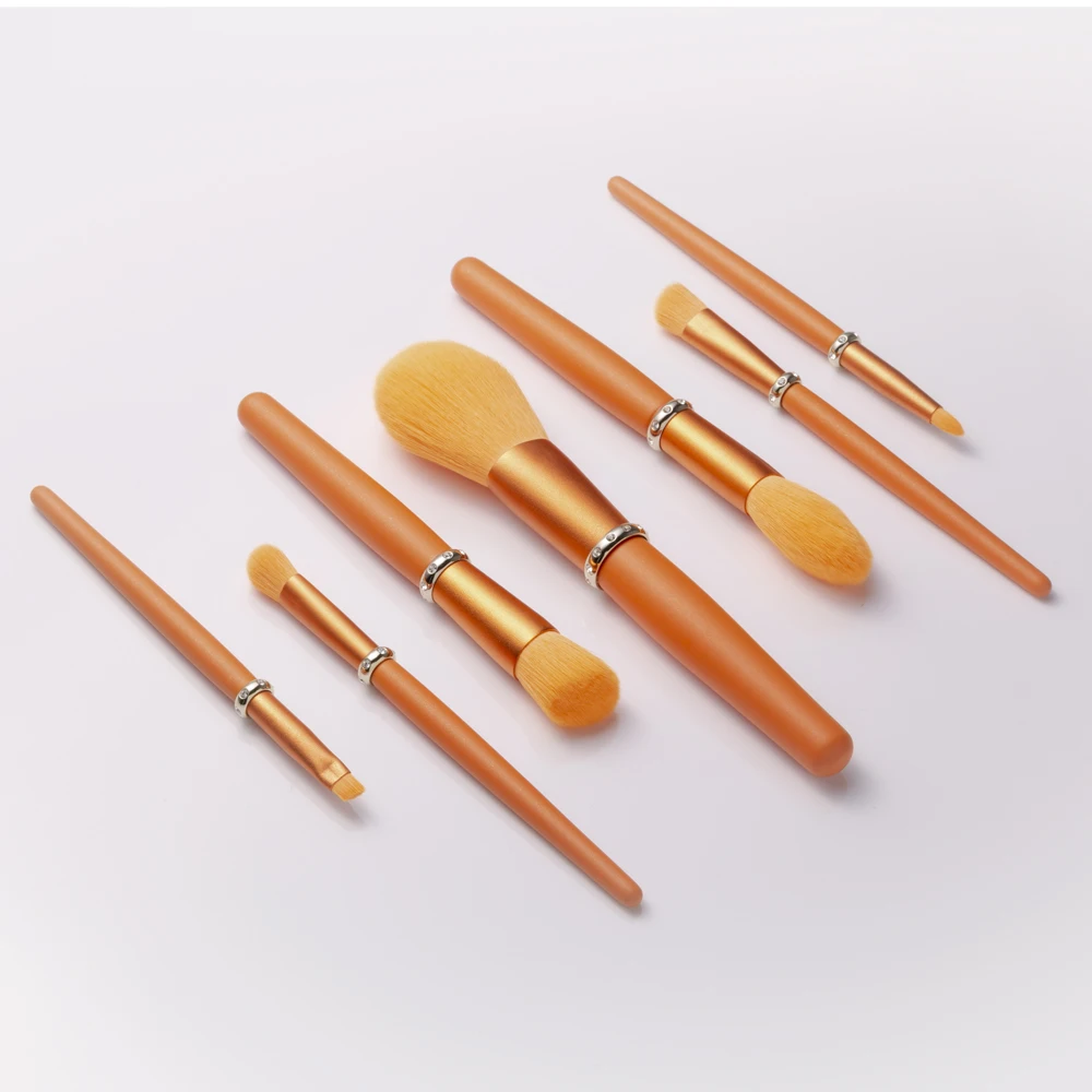7pcs Best Selling Private Label Orange Diamond Synthetic Hair Make Up Beauty Makeup Brushes Set With Case