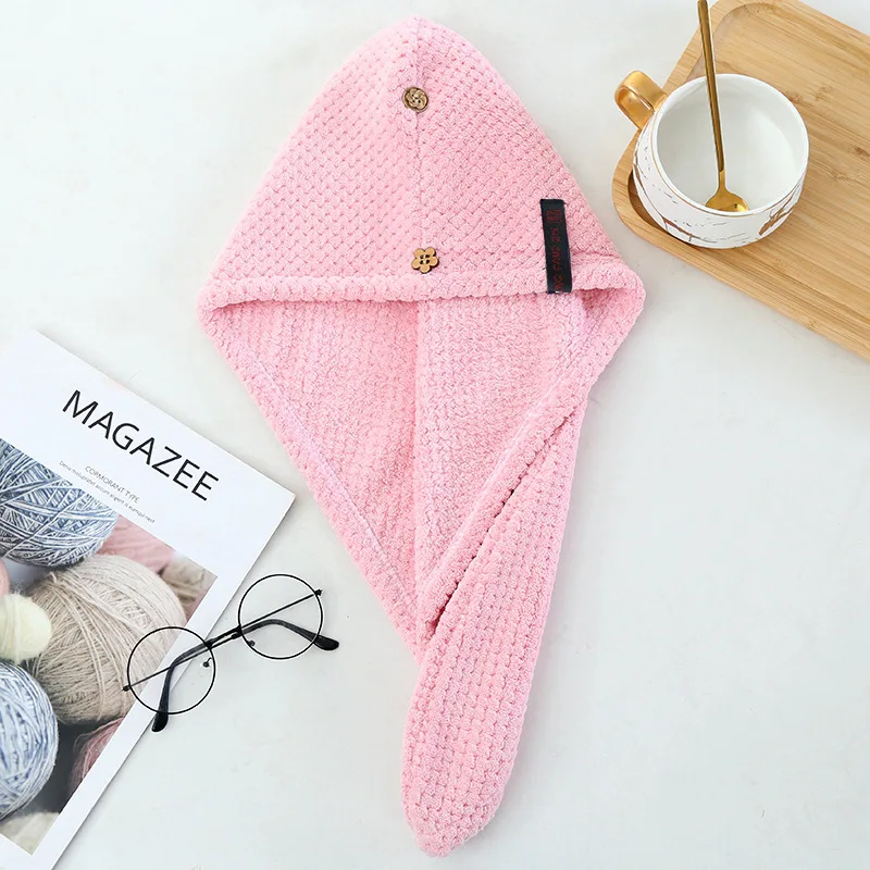 Wrap Hair Towel with Button Microfiber Hair Towel Super Absorbent Head Turban Quick Dry for promotion items gift home
