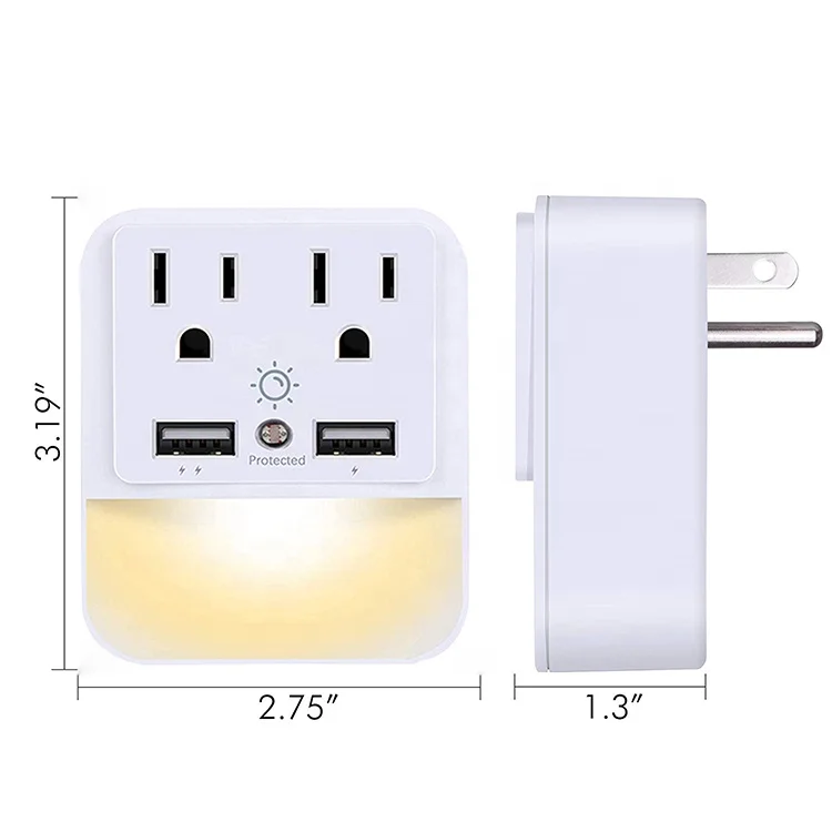 Удлинитель настенный с 2 usb-портами и защитой от перенапряжения