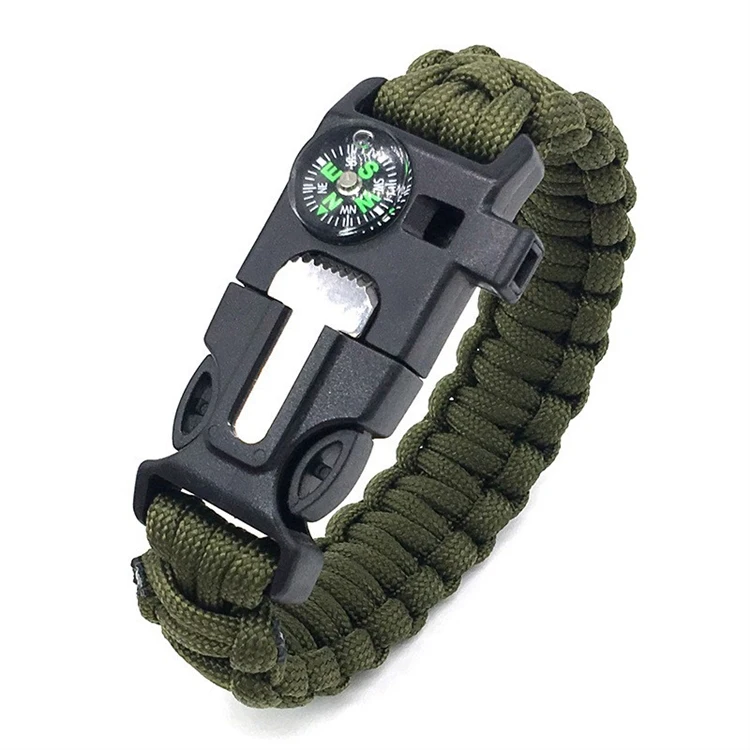 WELLFLYER PM-276 Outdoor hiking Camp Emergency Survival Paracord Braided 5-in-1 Bracelet Seek To Survive Compass