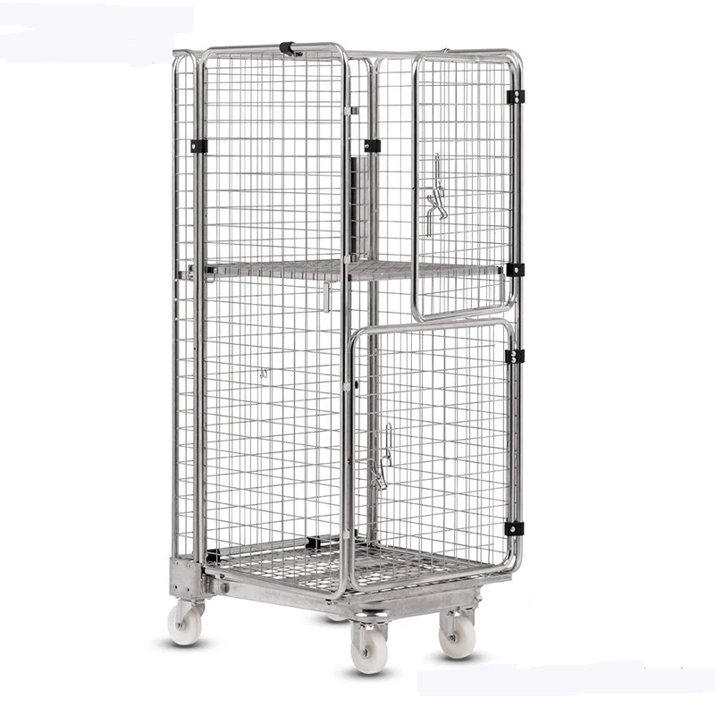 
Warehouse supermarket customized steel welding wire cage /foldable storage bin basket /trolley cart 