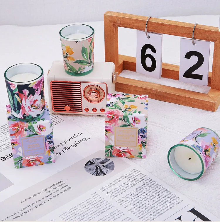 Оздоровительный Праздничный Орнамент ароматическая соевая восковая свеча Роскошная стеклянная банка на заказ эфирные масла парфюмерные свечи и Домашний аромат подарок