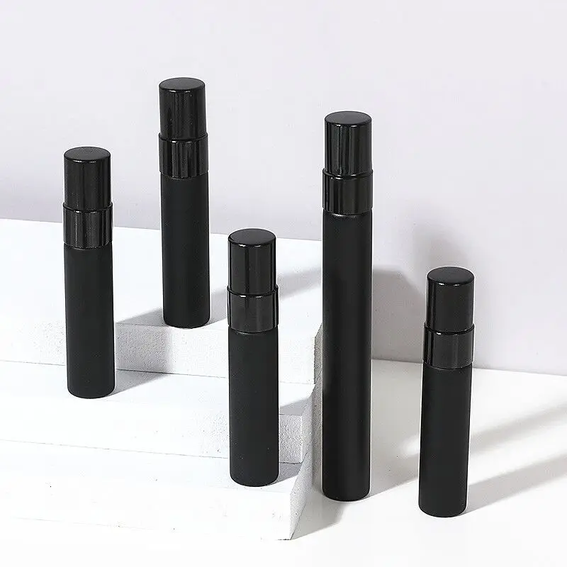 Wholesale 10ml Matte Black Perfume Glass Bottle Aluminium Spray Cap Atomizer Type Print Application 3ml Capacity Glass Vial Tube