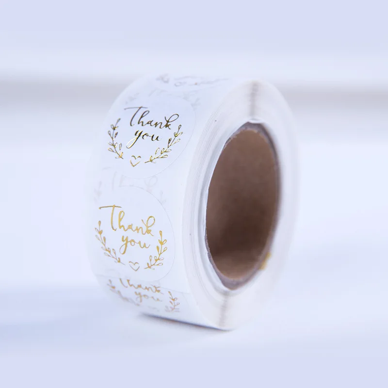 Custom Printed Labels of Various Colors Thank You Gold Foil Vinyl Waterproof Sticker Packaging Label Adhesive Tape