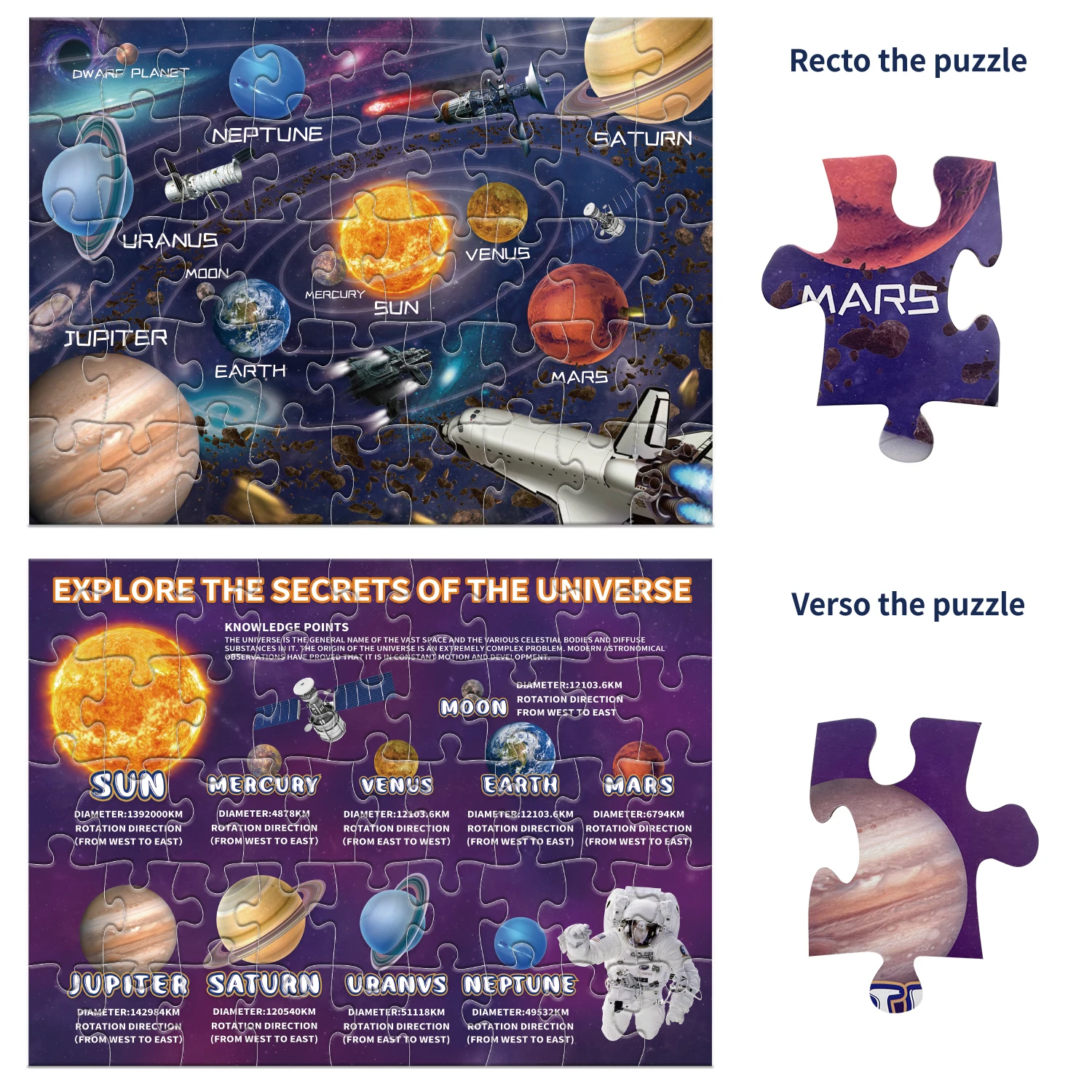 Miniwhale 46pcs solar system custom photo maker puzzles easy to see and handle private label  with jigsaw puzzle gift box